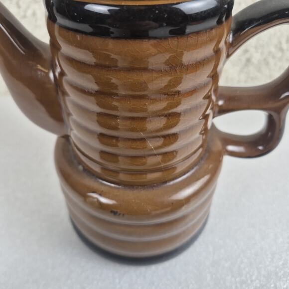 Vintage 1960s Japan Glazed Ribbed Ceramic Coffee Tea Set Pot Sugar Mug 6-Pc - Picture 5 of 12